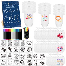 SytuHete 82 Pcs Baby Bib Bodysuit Baby Shower Set Baby Shower Game Sign Baby Feeder Bib Newborn Bodysuit Fabric Marker(Star)