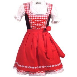 Kiddy Tracht 3pcs. Girls German Dirndl Dress Kind-117/128 Red