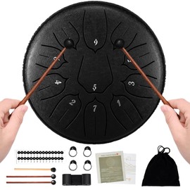 Zungentrommel, Regentrommel, Tongue Drum, 6 Zoll 11 Noten, Stahlzungentrommel, Handpan Drum, Handpan Instrument, Schlagzeug Instrument, Rain Drum, mit 3 Schlägeln für Meditation Yoga Klangheilung