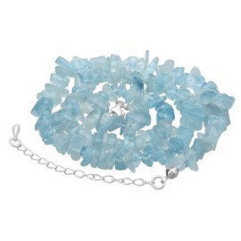 Lebensquelle Plus Aquamarine Chip Chain Gemstone Chain 45 + 5 cm Extension Chain Made of 925 Silver Lobster Clasp, Stainless Steel, Aquamarine