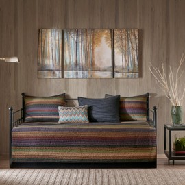 Madison Park Daybed Cover Double Sided Quilting Casual Design All Season Bedding Set with Bedskirt, Matching Shams, Decorative Pillow, 75 in x 39 in, Yosemite, Purple Teal