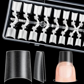 Kiiwah 300 Pcs Short Coffin False Nail Tips Kit, Matte Half Cover Square Acrylic Fake Nails 12 Sizes Artificial Nails Tips Extensions for DIY Manicure Nail Art Salon