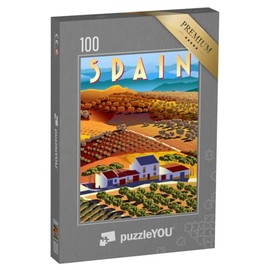 puzzleYOU: Jigsaw Puzzle 100 Pieces "Vineyards and Olive Groves in Spain - Vintage Illustration"