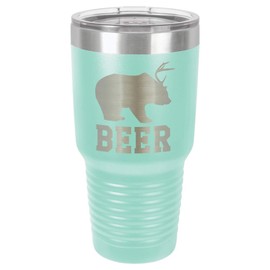 BEAR DEER BEER TEAL 30 oz Drink Tumbler With Straw and Slide Top Lid | Laser Engraved Travel Mug | Compare To Yeti Rambler | Gift Idea Dad For Father's Day & Birthday