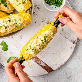 Dreamfarm Lockorns Super Secure, Easy-to-use, & Mess-Free Anchor-Lock Corn Cob Holders, Corn Forks - Pack of 4 Pairs, Yellow/Black