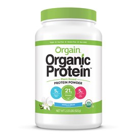 Orgain Organic Plant Based Protein Powder, Vanilla Bean - Vegan, Low Net Carbs, Non Dairy, Gluten Free, Lactose Free, No Sugar Added, Soy Free, Kosher, Non-GMO, 2.03 Pound (Packaging May Vary)