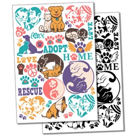 Rescue Adopt Shelter Cat Dog Temporary Tattoo Water Resistant Fake Body Art Set Collection - Black (One Sheet)