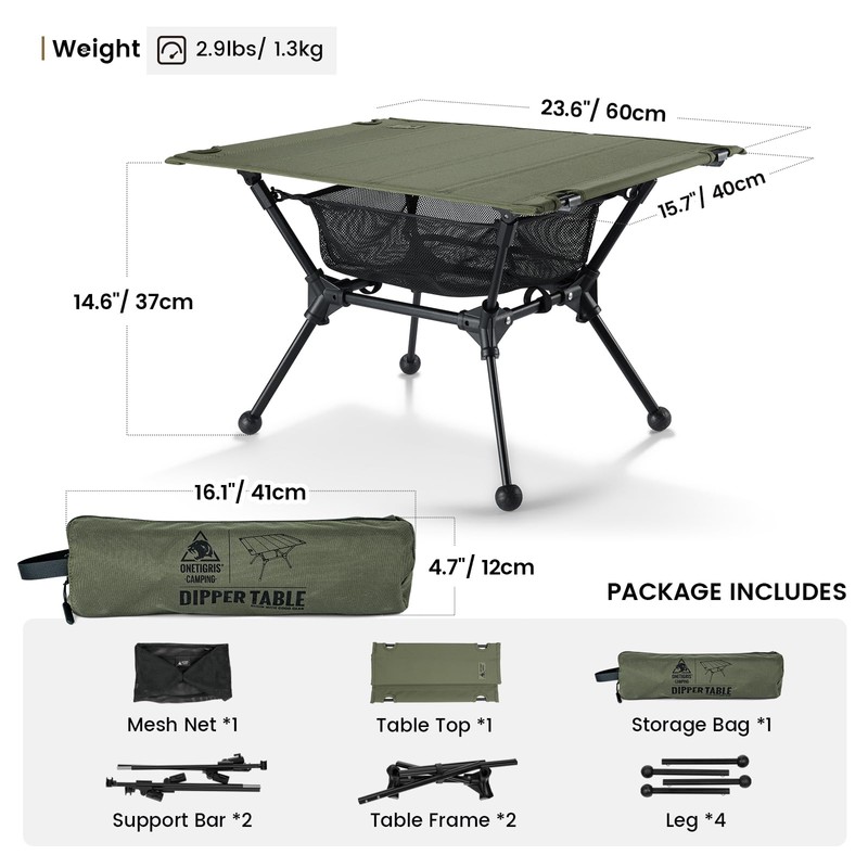 ONETIGRIS Dipper Camping Table, Lightweight Portable Folding Table with Mesh