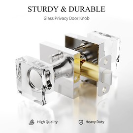 Polished Chrome Door Knob Privacy Door Knobs Crystal Glass Door Knobs Interior with Lock, Sliver Door Knob Modern Door Knob Square Door Handle for Bedroom Bathroom Lockable Door Knob
