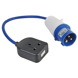 PRO ELEC PELB0138 16A, 230V, 1 Gang UK 13A Mains Socket to CEE Plug Extension Lead, 2P+E, Blue, 350mm