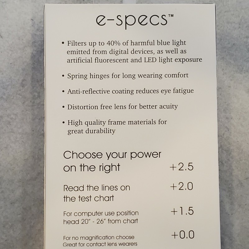 e-specs Glasses +0.0 Gray Blue Light Filtering Specs Computer Gaming