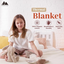 Mayfair Linen 100% Pure Cotton, Luxury Twin/Twin XL Size Beige Blanket - Herringbone Pattern, Soft &Cozy Premium Fall Throw Blanket for All Seasons, 350GSM & 68x92 with Free Tote Bag.