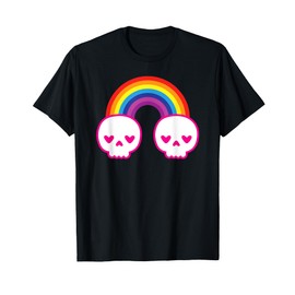 Colorful Kawaii Cute Rainbow Skulls with Heart Shape Eyes T-Shirt