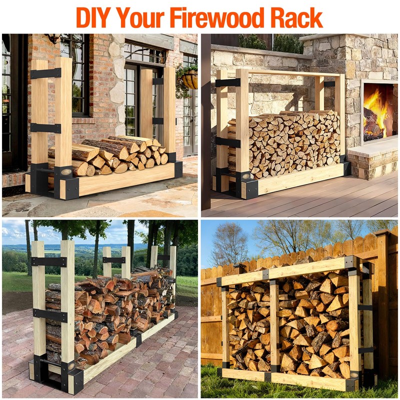 Ultdiyer Firewood Rack Outdoor Log Storage Bracket Kit,Heavy Duty Fire