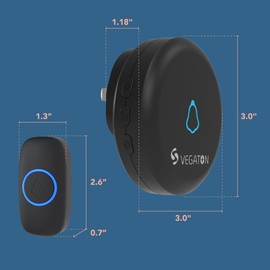 VEGATON Wireless Doorbell kits with IP55 Waterproof Level, 500ft Range, 5 Volume Levels with 32 Doorbell Chimes Color LED Flash, Black