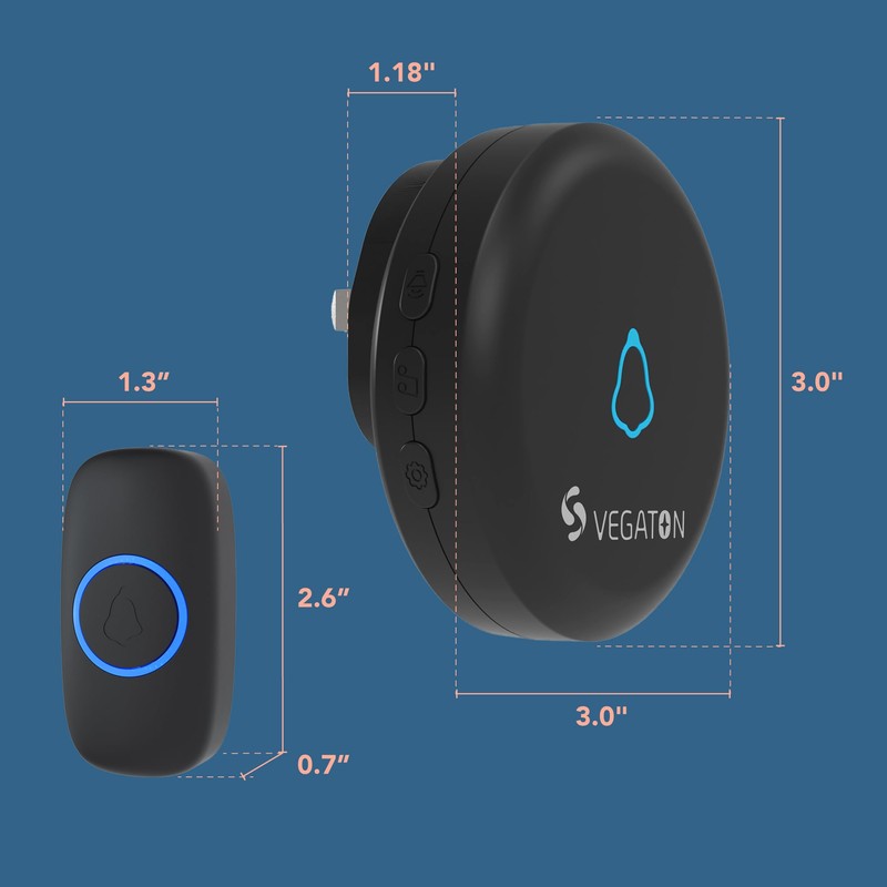 VEGATON Wireless Doorbell kits with IP55 Waterproof Level, 500ft Range,