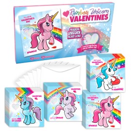 Kangaroo 28pk Rainbow Unicorn Valentine's Day Cards with Envelopes, Girls Valentines Cards, Unicorn Valentines Cards, Girl Valentines Day Cards, Rainbow Valentines, Party Favors, Valentines Day Cards
