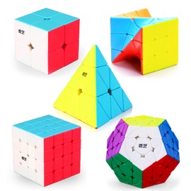 Juego de cubos de velocidad, 2 x 2, 4 x 4, Megaminx, Pyramid and Twist Cubes, colección de cubos mágicos sin pegatinas para niños, adolescentes y adultos, paquete de 5