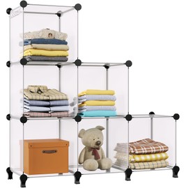 GREENSTELL Closet Organizer and Storage, 6-Cube Storage Organizer, Portable Closet Storage Shelves, Clothing Storage for Kids, Closet, Bedroom, Office (11.8x11.8x11.8 inch), Transparent White