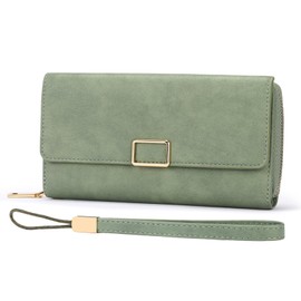 SENDEFN Women's Leather Wallet Large Women Clutch RFID Protection Blocking Large Capacity Long Purse with 24 Card Slots and Wallet Removable Wrist Strap, Zf Mint Green, Fastened