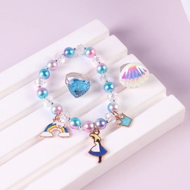 Entregando amor e paz Accessory Set, 6 Piece Set, Transform Into A Princess, Necklace, Rings, Earrings, Bracelet, Girls Cosplay (Blue)