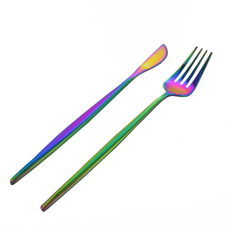 Dnalrhoi 24-Piece Korean Silverware Set Rainbow Forks and Spoons Set