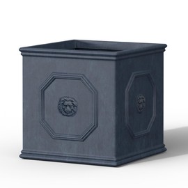 Kante Square Lion Head Concrete Planter, Classic English Style Plant Pot with Drainage Hole and Rubber Plug for Indoor Outdoor Garden Patio Home, 10.2"x10.2"x 10.2",Gravel Gray