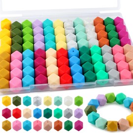 Kovict 96Pcs 14mm Hexagon Silicone Beads, Silicone Beads for Keychain Making, Bulk Silicone Beads for Bracelet Necklace DIY Crafts(Multicolor)