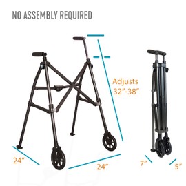 Able Life Comfortably Independent Stander Wonder Walker, Lightweight Foldable Space Saver Rolling Walker for Adults, Seniors, and Elderly, Compact Travel Walker with 6-inch Wheels and Ski Glides for Mobility Support, Cobalt Blue