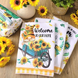 Tudomro 6 Pcs Christmas Sunflower Kitchen Towels Gnome Themed Dish Beach Cloth Sunflower Hand Tea Towels Housewarming Gift for Home for Kitchen