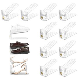 HOFURME 10 Pack Shoe Slots Organizer for Closet, Transparent PET Shoe Stackers for a Pair of Shoes, Adjustable Shoes Rack Holder with Double Layer Design(10.7" x 3.9" x 4.8")