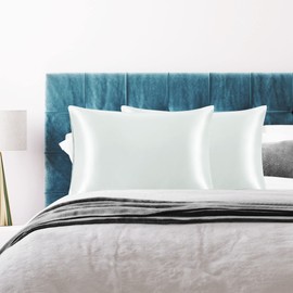 PiccoCasa Satin Pillowcase for Hair and Skin, Durable Pillowcases Standard Size Set of 2, Bed Pillow Covers with Eye Mask & Scrunchie, Envelope Closure Pillow Cases 20x26 Inch Light Gray