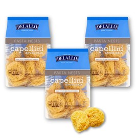 DeLallo Capellini Angel Hair Pasta Nests, Made in Italy, Made with Durum Wheat Semolina Flour, All Natural, Kosher, Non-GMO, 8.82 oz Bag, (3 Pack)