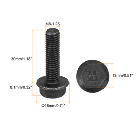 sourcing map M8-1.25x30mm Hex Serrated Flange Bolts 10.9 Grade Carbon Steel Screws 10pcs