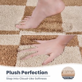 PURRUGS Machine Washable Matting Free Bathroom Rug 24" x 36", Non-Slip Dense Pile Bath Mat, Super Absorbent and Quick-Dry Bath Rug for Shower, Bathtub, and Sink, Beige & Grayish Brown