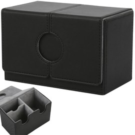 Mellbo デッキケース カードケース トレカ トレーディングカード カードゲーム ストレージ ダメカン 最大200枚収納 スリーブ 引き出し付き 防水 耐衝撃 持ち運び PUレザー ブラック/グレー(タイプ2)