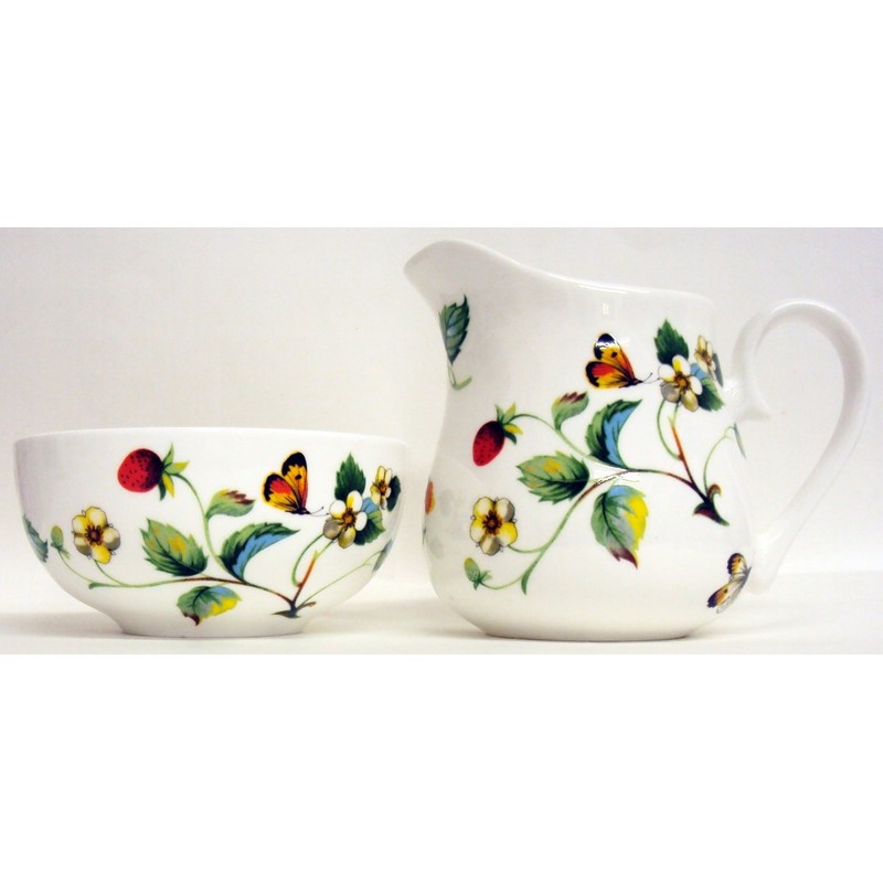 Strawberries & Butterflies Cream/Milk Jug and Sugar Bowl Fine Bone