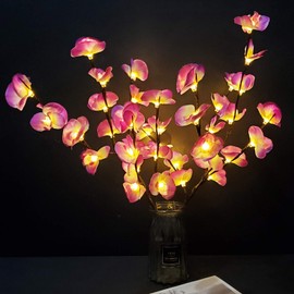 PerfiCap 2 Pack Butterfly Orchid Tree Light LED Lights Battery Powered Decorative Tabletop Lighted Tree Lamp Lighted Branches LED Branch Lights for Christmas Room Home Romantic Decoration (Purple)