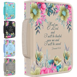 DEHITE Bible Cover Case for Women – Premium Fabric Bible Cases for Girls - Carrying Bag for Woman – Pen Slots – Zippered Pocket – Christian Floral Accessories - Large Holder
