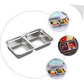 Plato de salsa de 2 secciones de acero inoxidable, bandeja pequeña para condimentos para sumergir, salsa de soja de sushi, aderezo de ensaladas, antideslizante y duradero para cocina, restaurantes