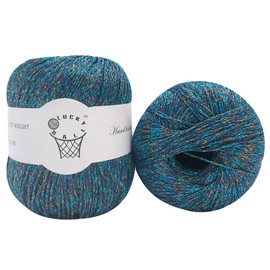 80g Sparkle Silver Lurex Thread Shining Yarn, Metallic Crochet Thread Yarn for Crocheting, Sparkle Metallic for Knitting Clothes, Car Charm, Keychain Charm(Sparkling Ocean)