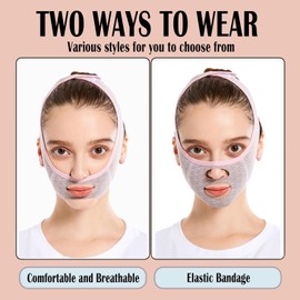 V Line Double Chin Reducer, Upgraded Double Chin Eliminator with Two Wearing Way, Reusable Face Lifting Mask Breathable Face Slimming Strap for Tightening Skin Prevent Sagging for Women, Jaw Exerciser