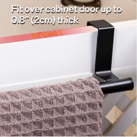 Qflushor Cabinet Door Towel Holder, Single Over Cabinet Towel Bar, Kitchen Over Cupboard Door Towel Holder, Stainless Steel Dish Towel Holder for Cabinet Door, Matte Black