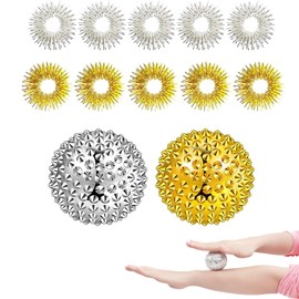 Forlush Pack of 2 Acupressure Ball, Hedgehog Ball, Hedgehog Balls Massage Rings, Comes with 10 Acupressure Rings, Suitable for Massage and Relieves Tired and Aching Muscles