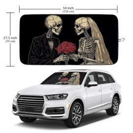 Couple Skull Car Windshield Sun Shade Foldable Sunshade Front Window Cover Sun Visor Protector Accessories (59x27.5 inches)