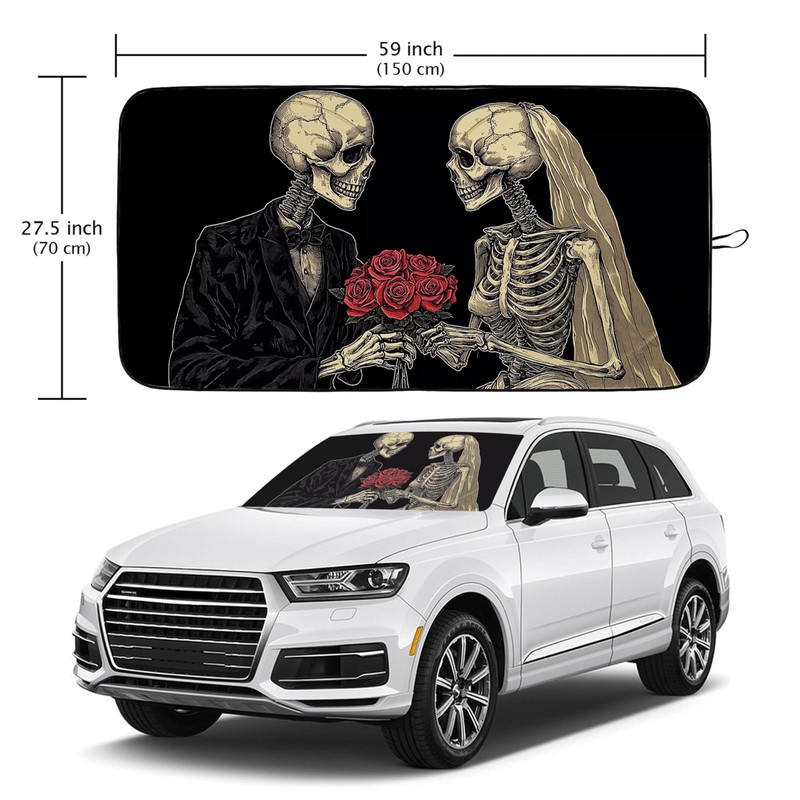 Couple Skull Car Windshield Sun Shade Foldable Sunshade Front Window