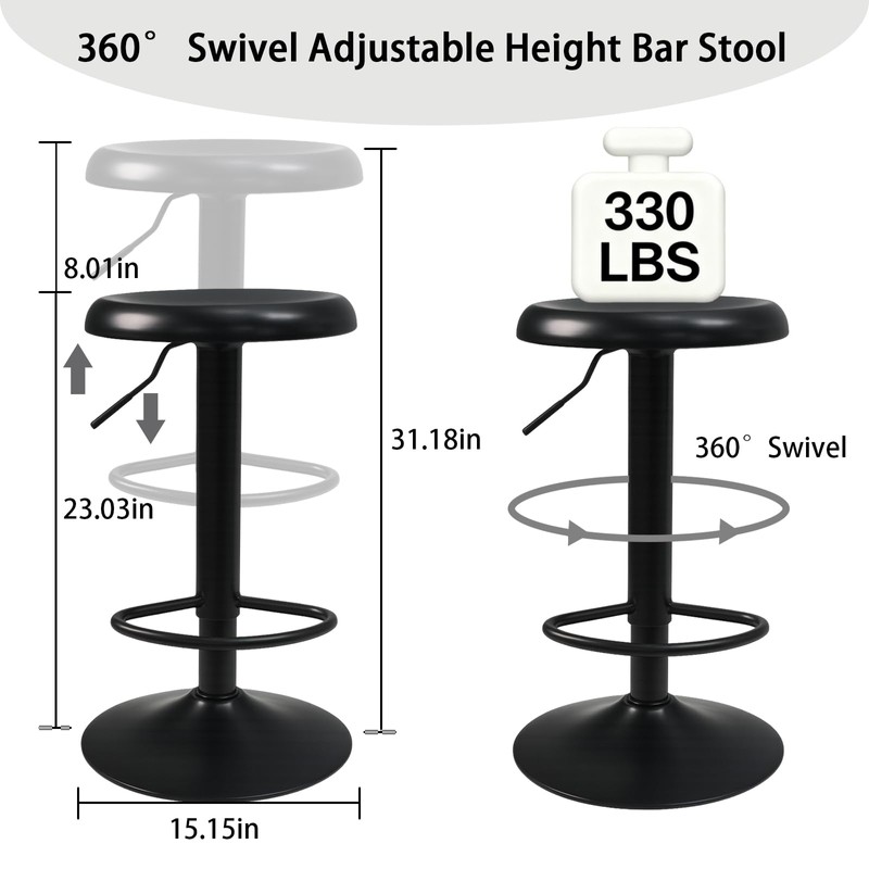 KBISHTIE Adjustable Bar Stools Set of 2, Backless Swivel Round