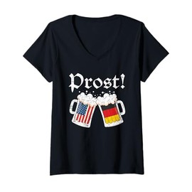 Womens Oktoberfest Shirt American German Flag Beer Prost V-Neck T-Shirt