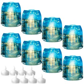 MODGY Luminary LED Lantern Candle Holder Decorative Indoor Outdoor, Plastic Candle Lamps for Wedding Table Centerpiece Porch, Flameless Floating Candles, Over The Rhone, Vincent Van Gogh, 2 Packs of 4