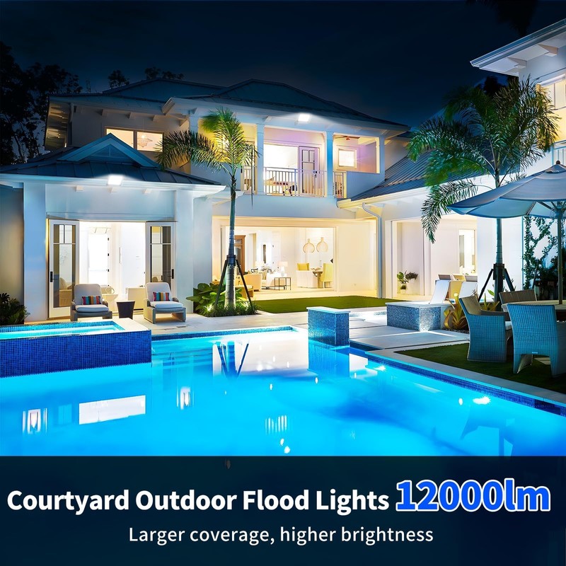 JNGMAIR 100W LED Outdoor Flood Light Plug in, 12000LM 5000K